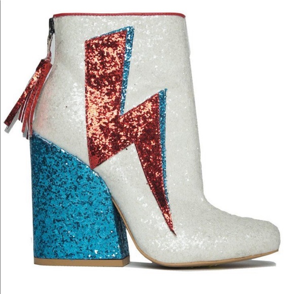 Ziggy white glitter David Bowie Starman boots